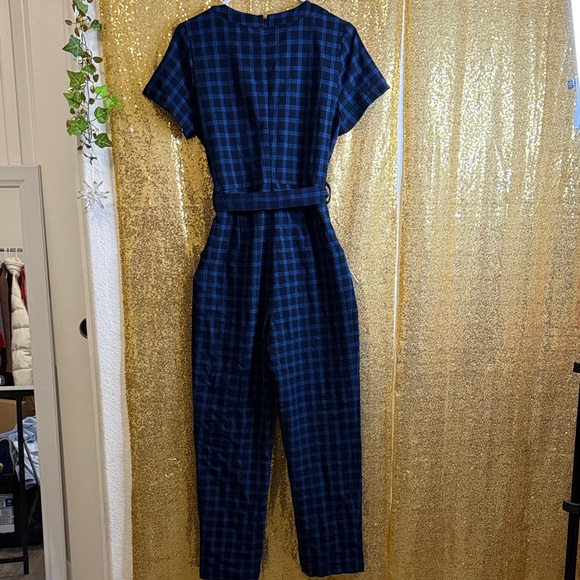 Stylish Blue Checkered Jumpsuit - Picture 3 of 8